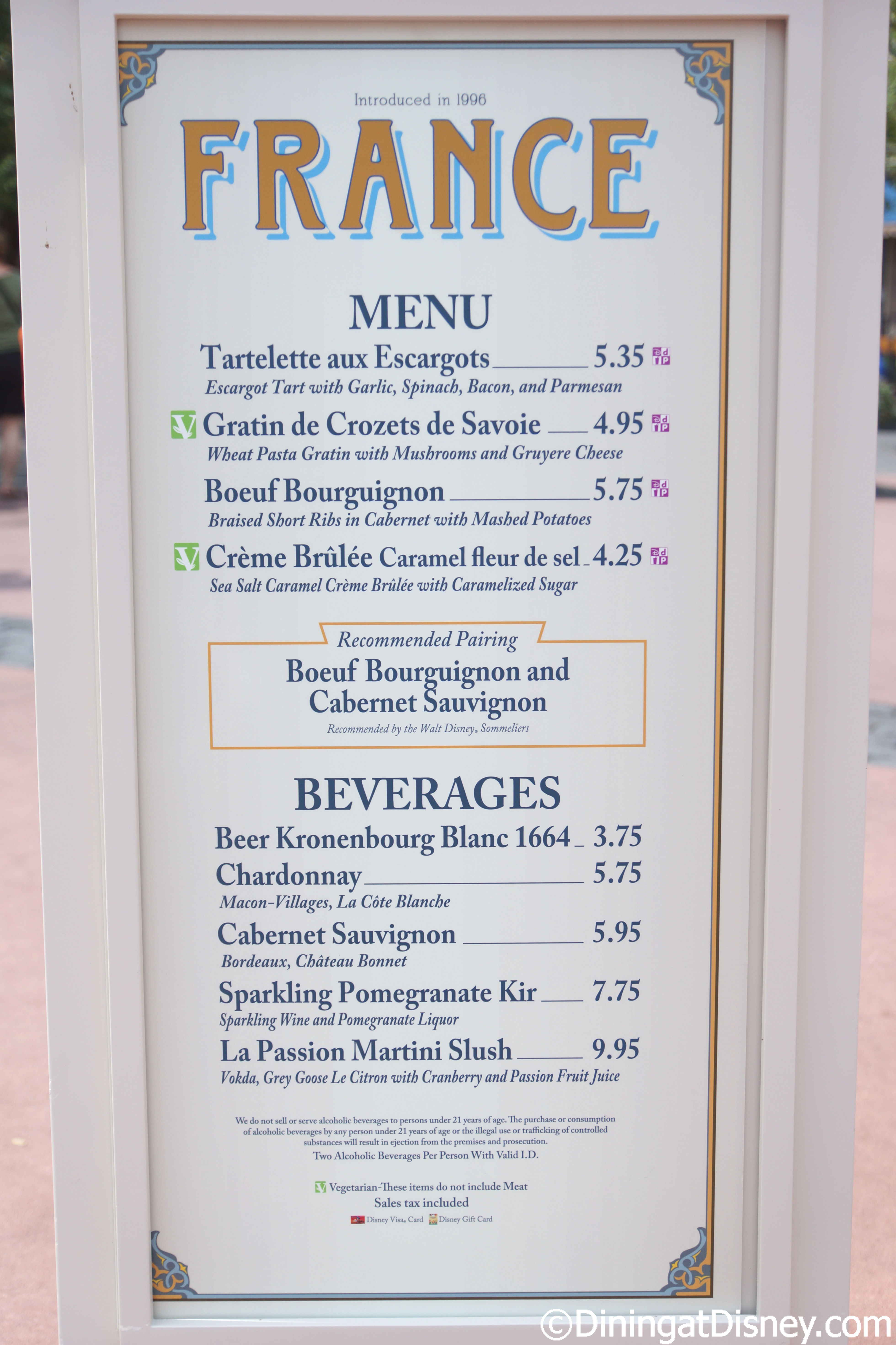 French Restaurant Menu In Epcot