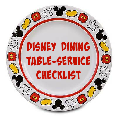 Disney dining table-service checklist